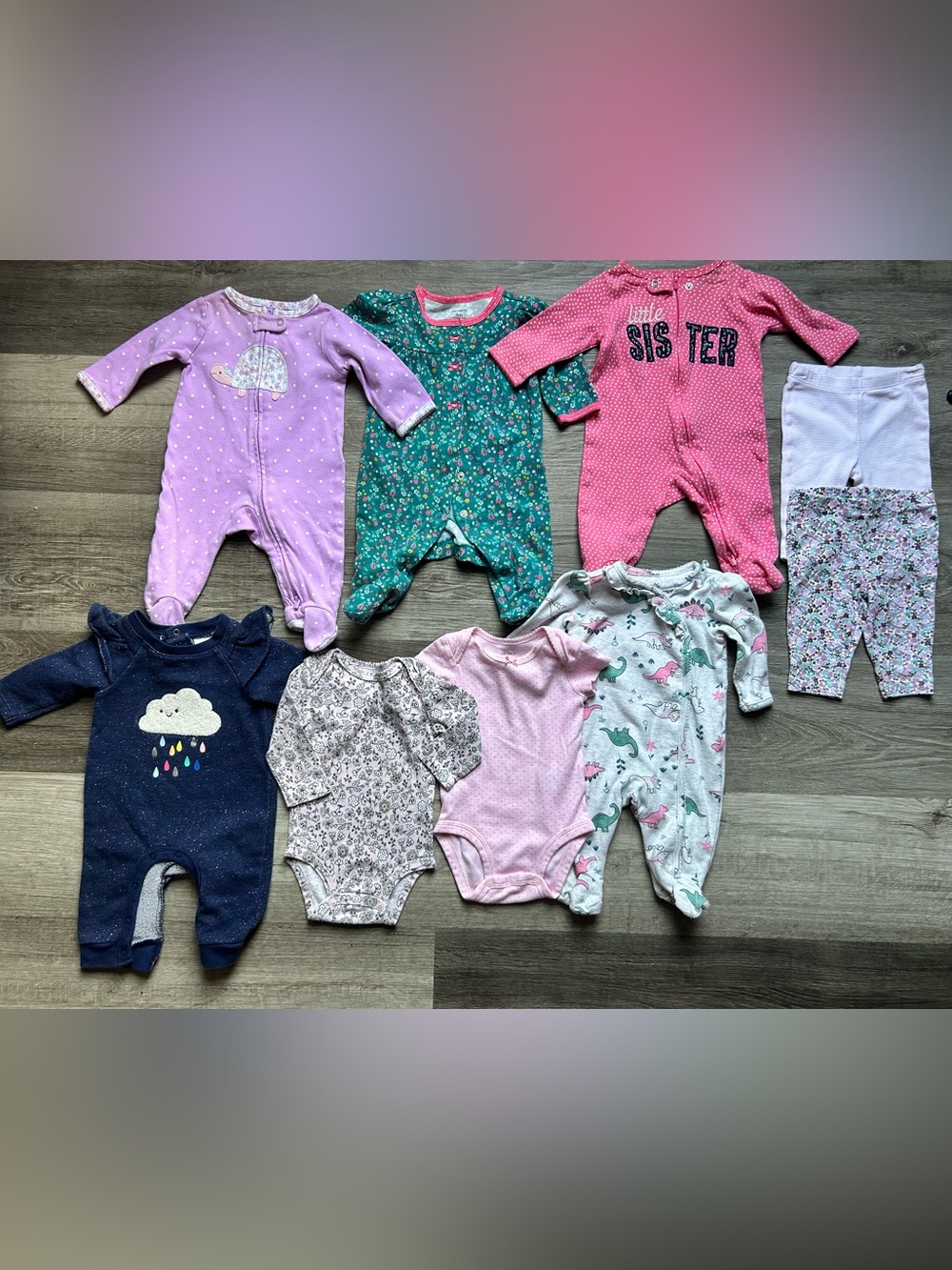 Baby Girls Mixed One-Piece and Bodysuit Set in Pink, Purple, Green, Navy. Nb/3m